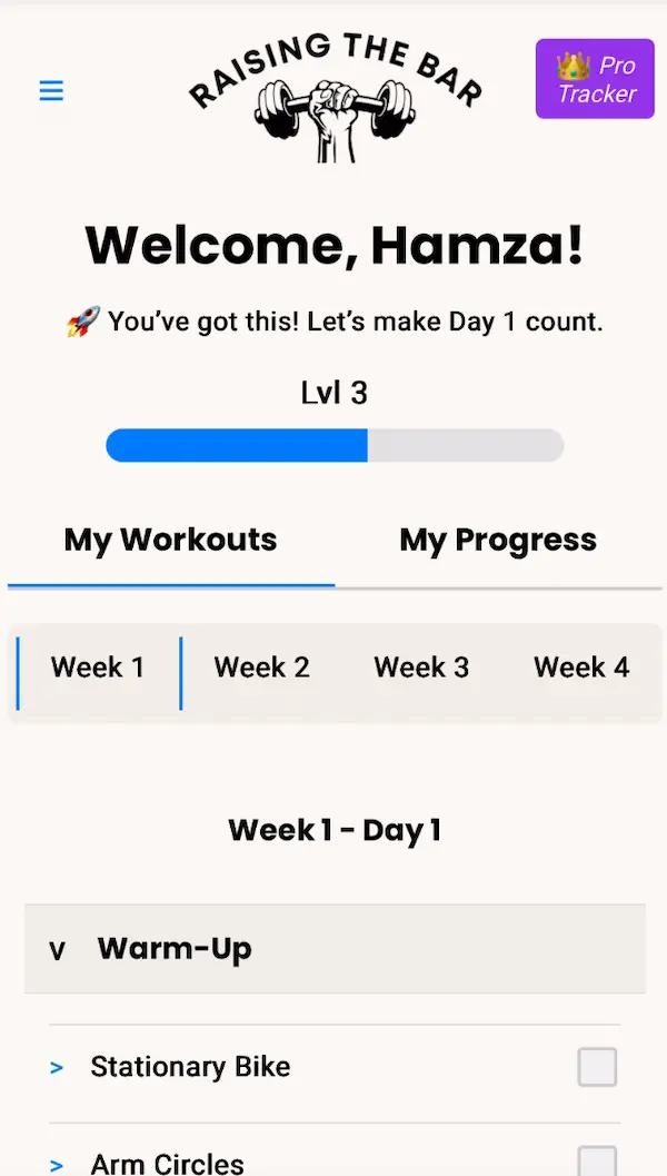 Workout Tracker UI on mobile